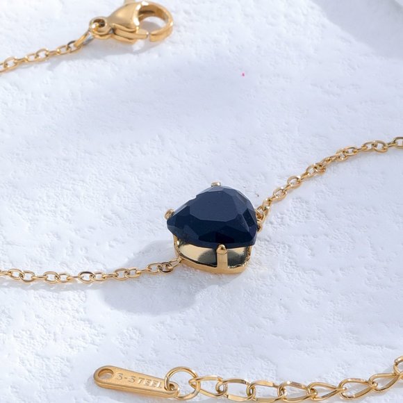 3/$35 24K Gold Plated Black Heart Bracelet Cubic Zirconia Chain Stainless Steel - Picture 5 of 5